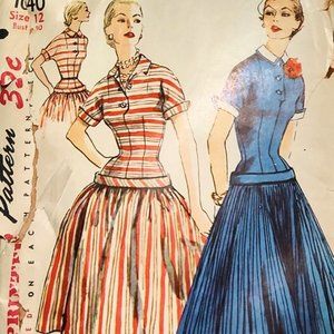 Original 1950s True Vintage Fit And Flare Full Skirt Dress Sewing Pattern Sm